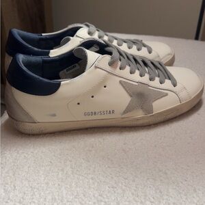 Golden Goose Super-Star White and Navy Sneakers